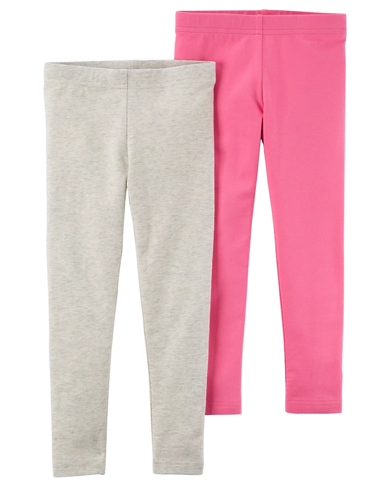 Baby Girl 2-Pack Pink & Grey Cotton Stretch Leggings
