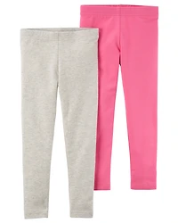 Baby Girl 2-Pack Pink & Grey Cotton Stretch Leggings
