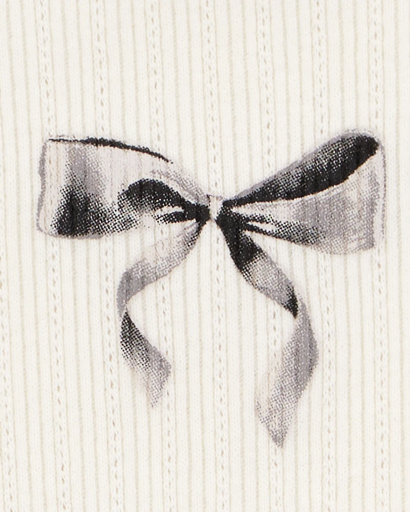 Kid 2-Piece Butterfly Pointelle Tee & Polka Dot Chiffon Skirt Set - Tan/White