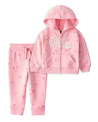 Toddler Girl 2-Piece Butterfly Print Logo Zip Jacket & Joggers Set - Pink