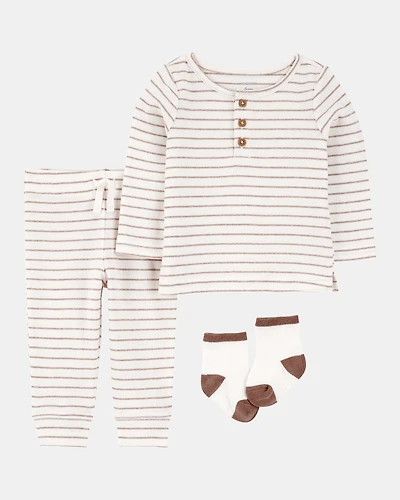 Baby 3-Piece Striped Tee & Pant Set - Ivory