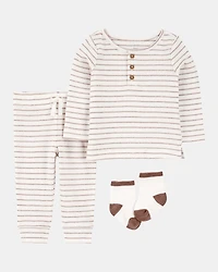 Baby 3-Piece Striped Tee & Pant Set - Ivory
