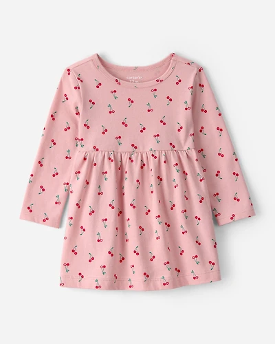 Baby Girl Cherry Long-Sleeve Knit Dress - Pink