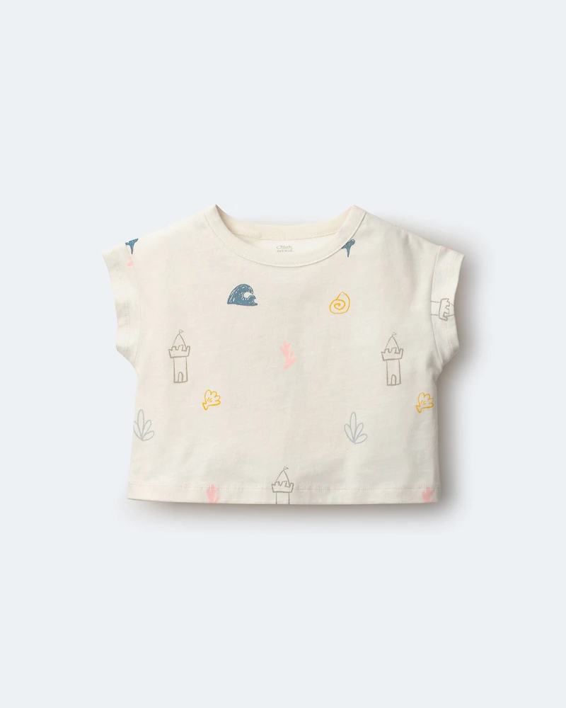 Toddler Girl Boxy Tee in Sandcastle Print - Cream