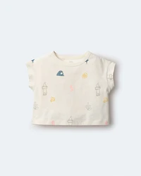Toddler Girl Boxy Tee in Sandcastle Print - Cream
