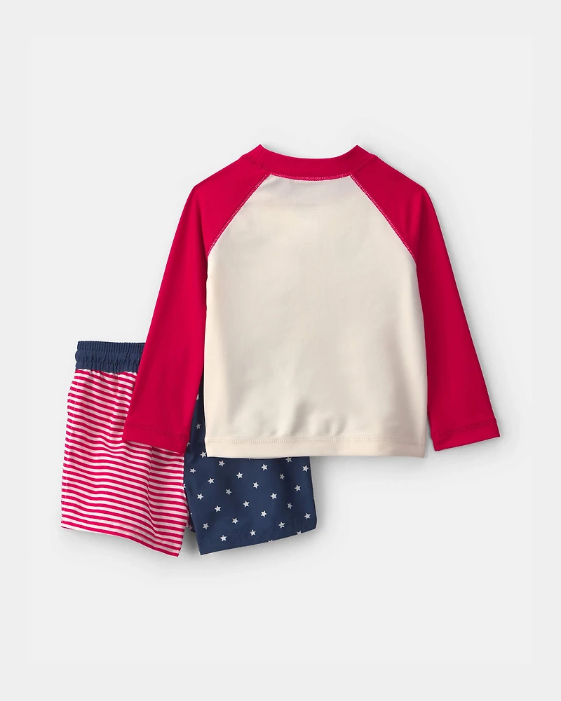 Baby Boy 2-Piece Fourth of July Rashguard Swimsuit Set - Red/White/Blue