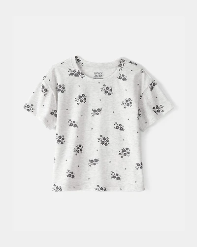 Toddler Girl Floral Relaxed Top - Grey