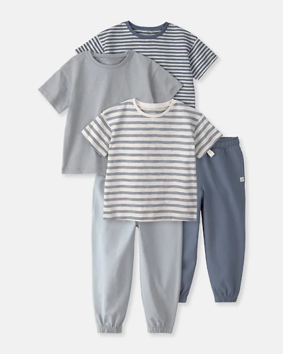 Toddler Boy 5-Piece Organic Cotton Tees & Pants Set