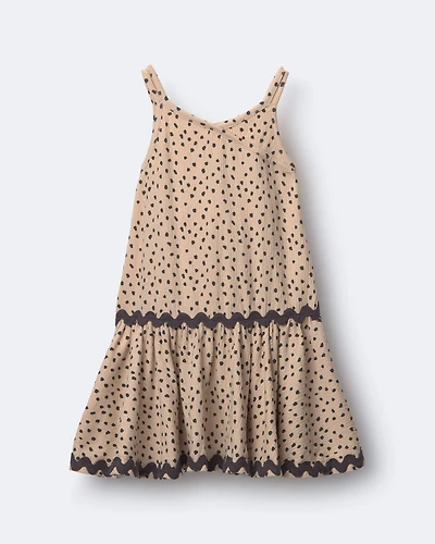 Toddler Girl Ric-Rac Drop-Waist Peplum Dress in Dot Print - Khaki