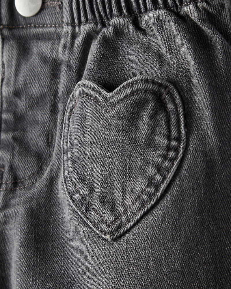 Baby Girl Heart Pocket Barrel Jeans - Black