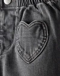 Baby Girl Heart Pocket Barrel Jeans - Black
