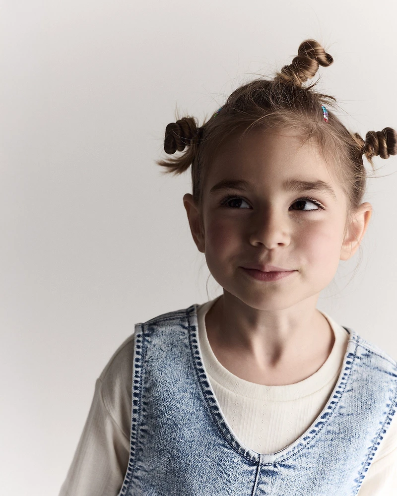 Toddler Girl Otter Pocket Denim Jumper in Avenue Wash - Blue