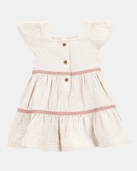 Baby Girl Striped Tiered Dress - White/Pink