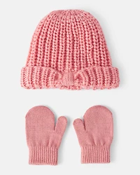 Baby Girl 2-Piece  Shimmer Winter Hat & Mittens - Pink