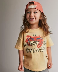 Toddler 'Whatcha Doing?' Relaxed Graphic Tee in Crab Print - Yellow