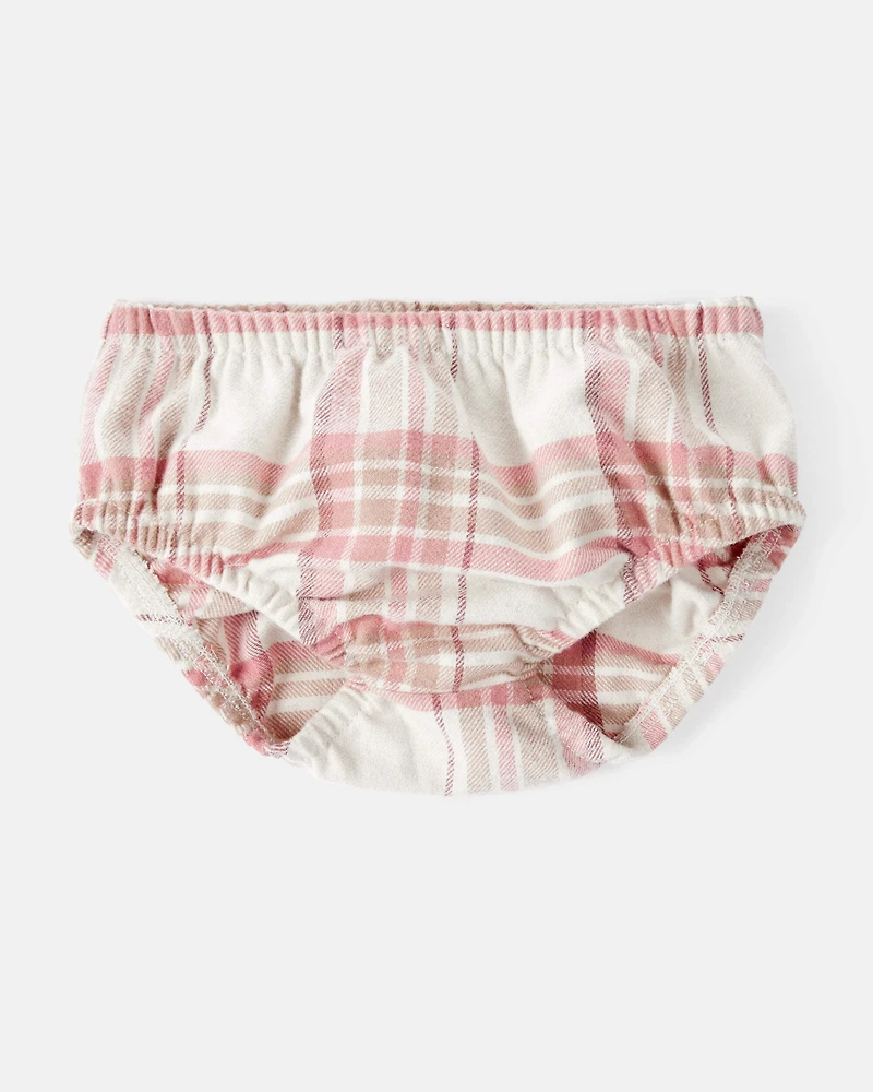 Baby Girl 2-Piece Plaid Cotton Long-Sleeve Dress Set - Pink/White