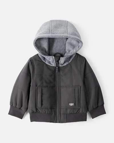 Baby Boy Long-Sleeve Midweight Quilted Bomber Jacket - Black