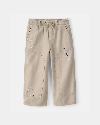 Toddler Boy Splatter Paint Drawstring Pants - Khaki