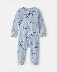 Baby Boy Plane 2-Way Zip PurelySoft Footie Sleep & Play Pajama - Blue