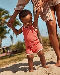 Baby Boy 3-Piece Palm Tree Top & Short Set - Coral