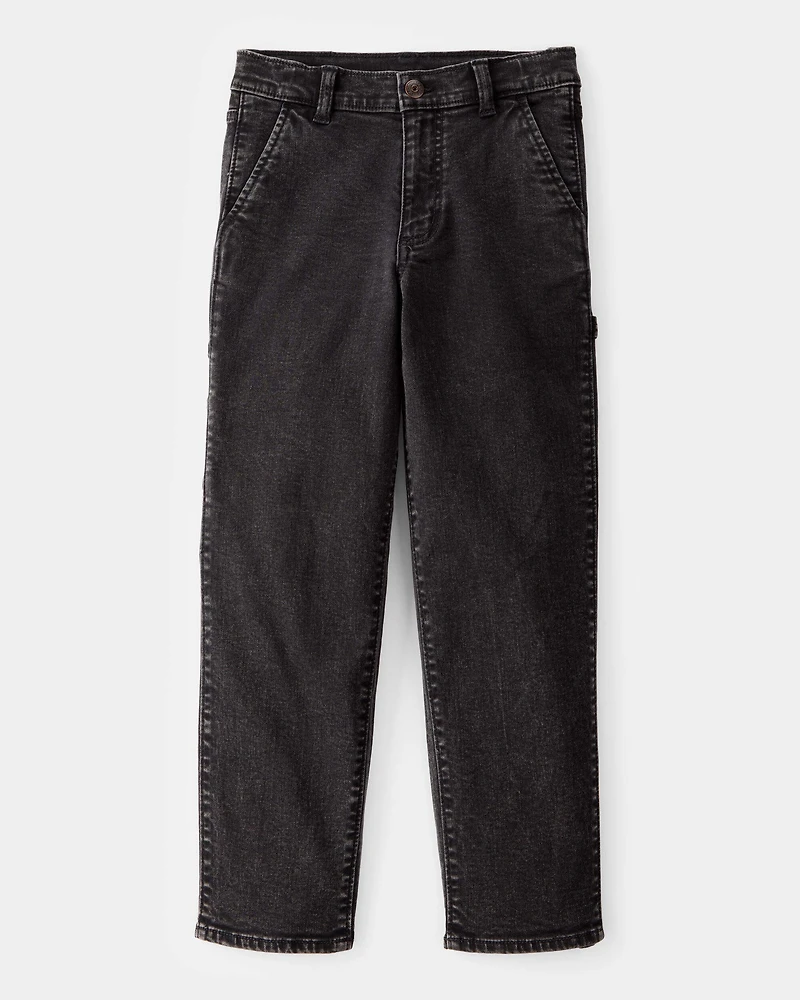 Boys Baggy Iconic Denim Carpenter Pants - Black Wash