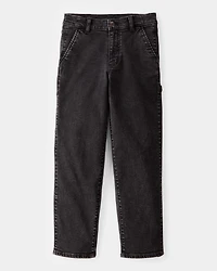 Boys Baggy Iconic Denim Carpenter Pants - Black Wash
