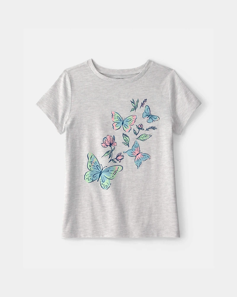 Girls Butterfly Graphic Tee - Grey