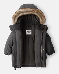 Baby Boy Hooded Heavyweight Winter Jacket - Grey