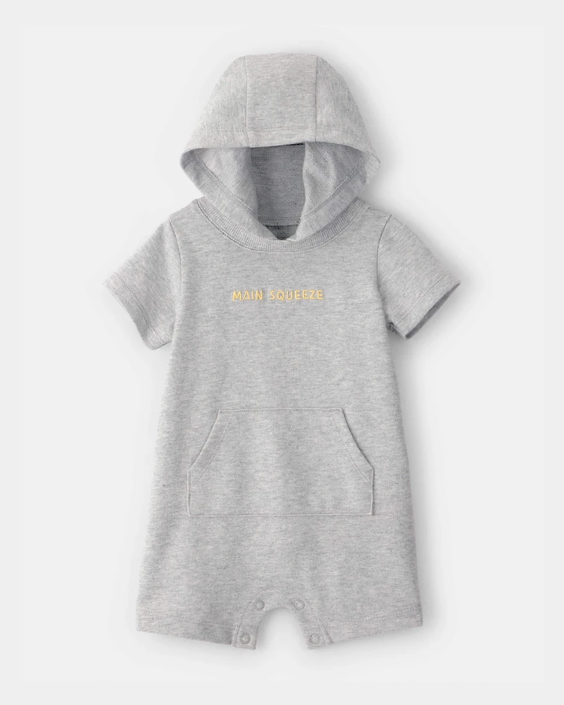 Baby Boy 'Main Squeeze' Short-Sleeve Hooded Romper - Grey