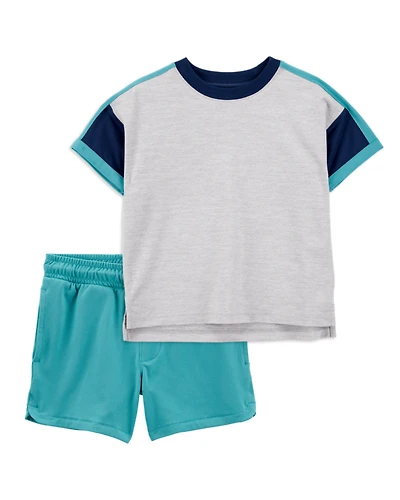 Toddler 2-Piece Active Raglan Tee & Pull-On Shorts Set - Grey/Teal