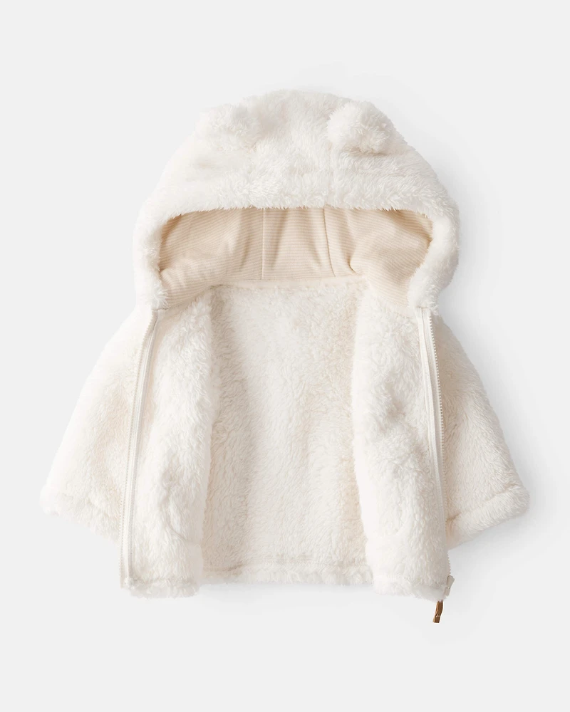 Baby Sherpa Long-Sleeve Hooded Zip-Up Jacket - Ivory