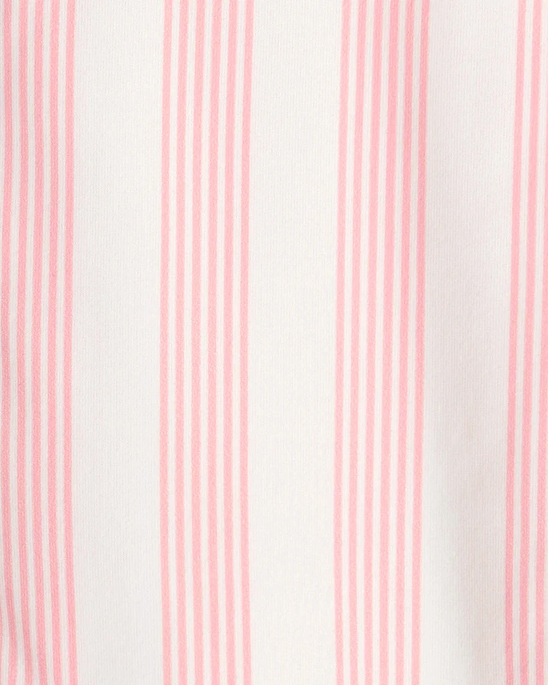 Girls Striped Loose Fit 2-Piece Pajama Set - Pink/Ivory