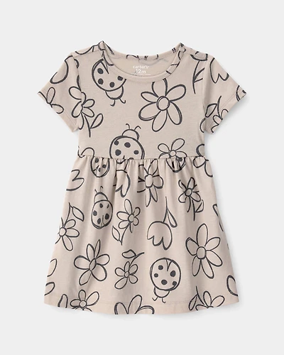 Baby Girl Floral Ladybug Short-Sleeve Dress - Brown