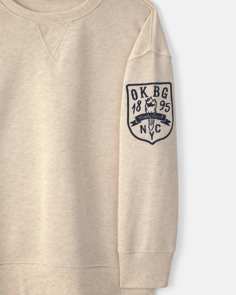 Boys Logo Patch French Terry Pullover Sweatshirt - Cream