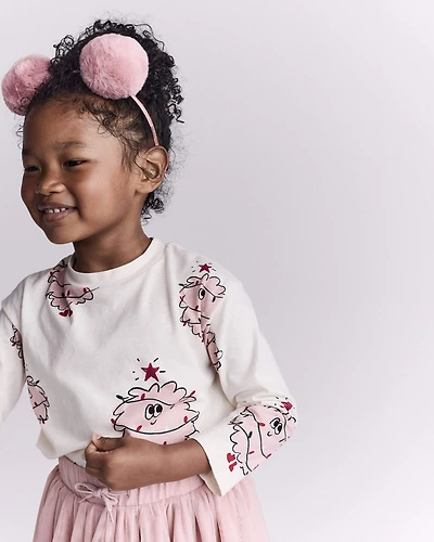 Toddler Girl Holiday Squish Character Long-Sleeve Graphic Tee - Ivory