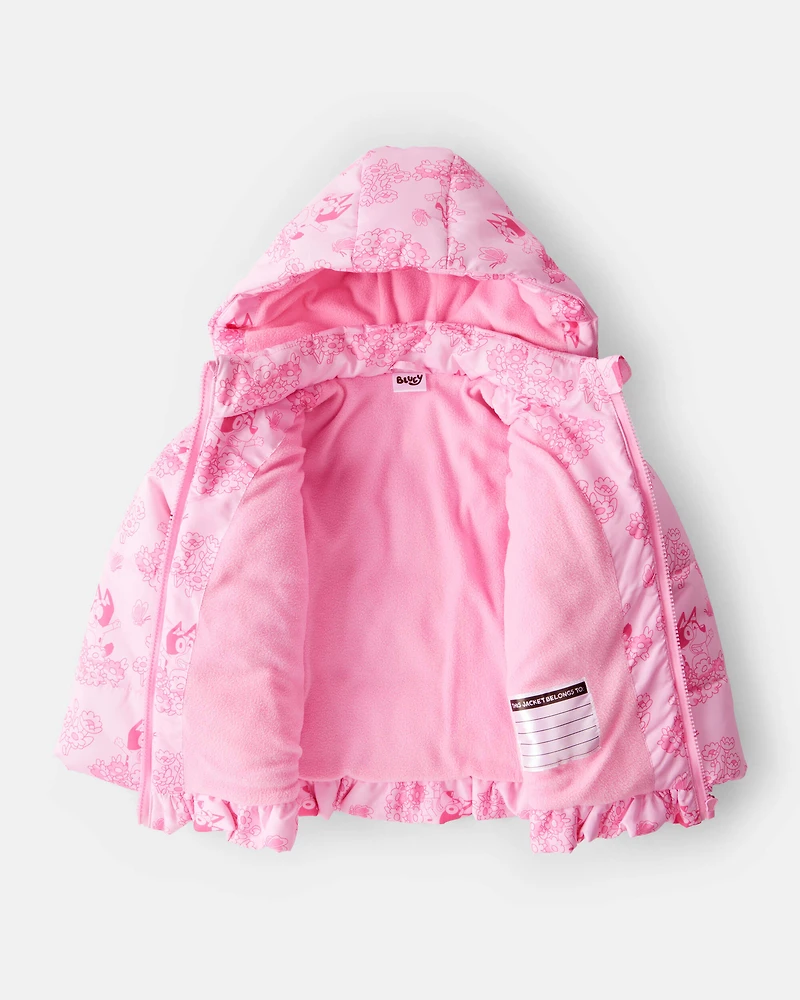 Toddler Girl Bluey™ Hooded Heavyweight Winter Jacket - Pink