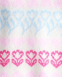 Toddler Girl Floral Fairisle Sweater - Pink/White