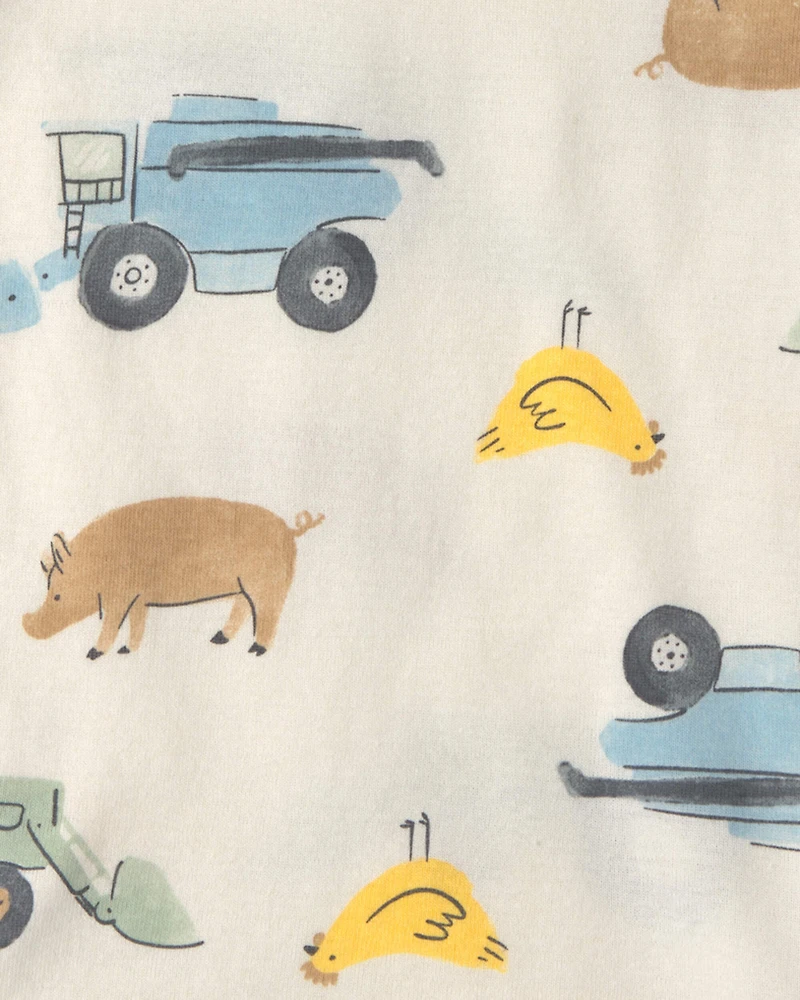 Toddler Boy Farm 100% Cotton 4-Piece Pajama Set - Ivory/Grey