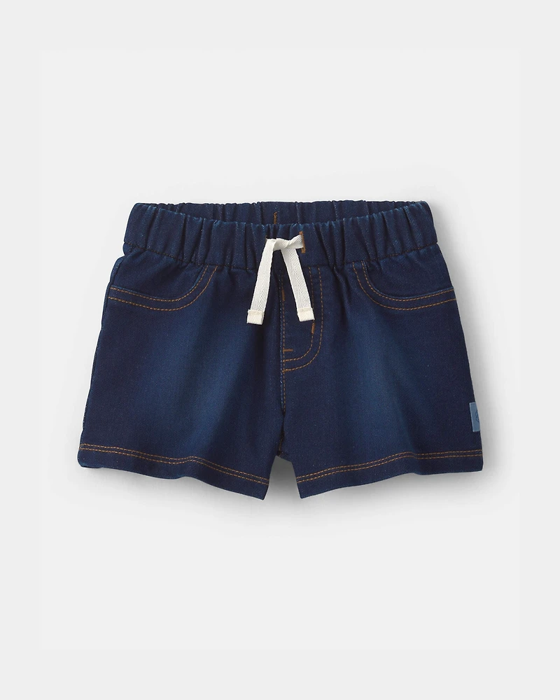 Baby Girl French Terry Knit Shorts - Dark Wash