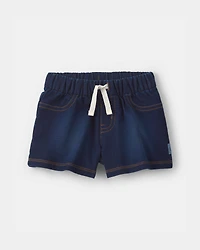 Baby Girl French Terry Knit Shorts - Dark Wash