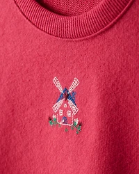 Baby Girl Floral Windmill French Terry Sweatshirt & Pant Set - Red