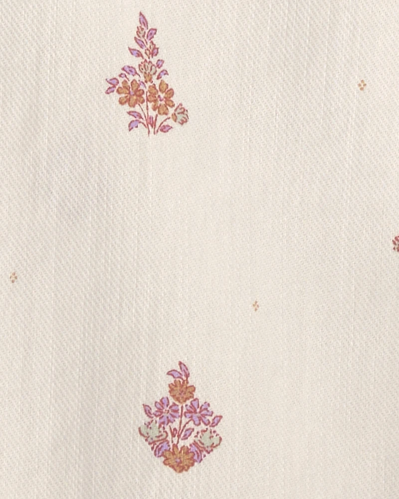 Toddler Girl Floral Short-Sleeve Twill Jumpsuit - Cream