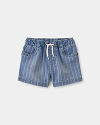 Baby Boy Striped Denim Drawstring Shorts - Medium Blue