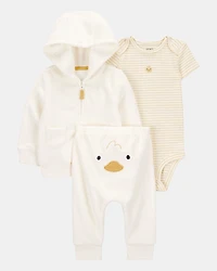 Baby 3-Piece Duck Little Cardigan Set - Ivory