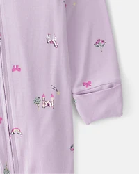 Baby Girl Fairytale 2-Way Zip PurelySoft Sleep & Play Pajama - Purple