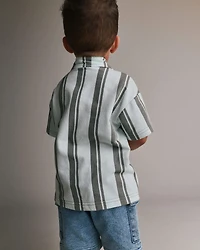 Toddler Boy Button-Down Short-Sleeve Shirt in Stripes - Light Blue/Sage