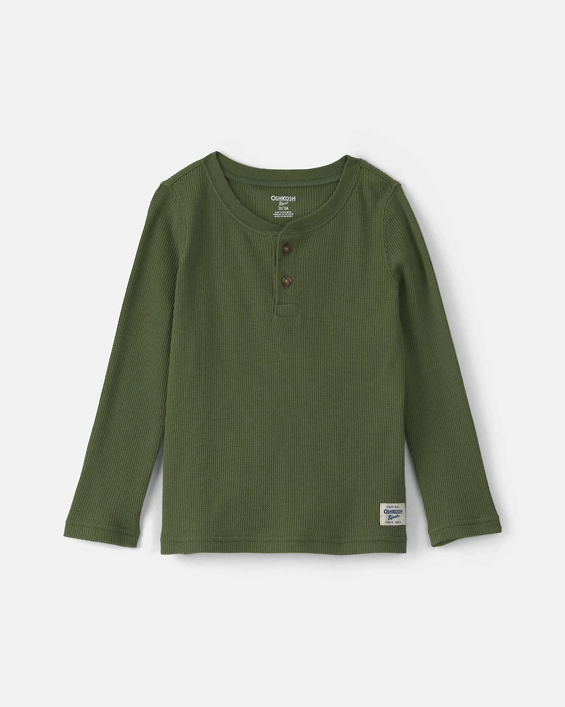Toddler Boy Thermal Long-Sleeve Henley T-Shirt - Olive Green