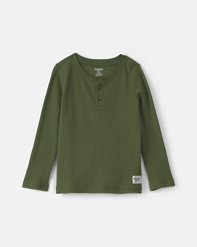 Toddler Boy Thermal Long-Sleeve Henley T-Shirt - Olive Green