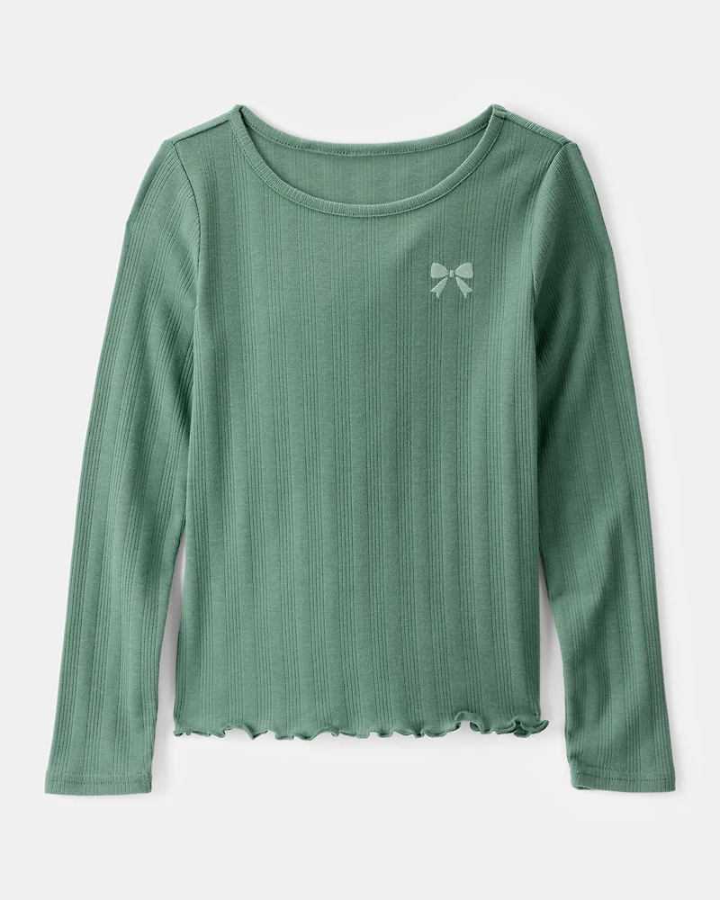 Girls 2-Piece Bow Embroidered Tee & Plaid Pleated Skort Set - Green/Navy