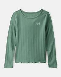 Girls 2-Piece Bow Embroidered Tee & Plaid Pleated Skort Set - Green/Navy
